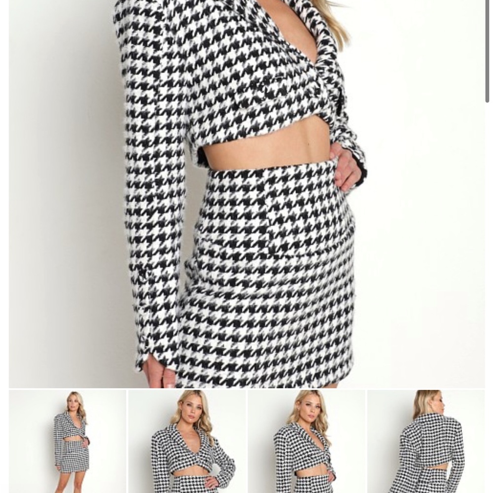 For Love And Lemons Black and White Houndstooth Blazer s